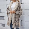 thumbnail image 7 of Juebong Women's Leopard Print Jackets Fashion Fall Tassel Knit Sweaters Open Front Oversized Cardigan Jacket Winter Sweater Top Beige,L, 7 of 7