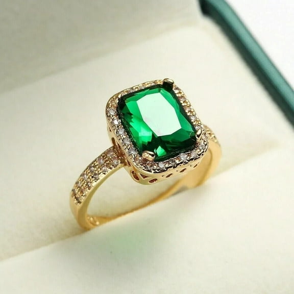 2.50Ct Cushion Cut Lab Created Emerald Engagement Ring 14k Yellow Gold Plated