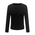 thumbnail image 5 of felwors Womens Long Sleeve Shirts 2025 Henley Casual Fall Outfits Fitted Tops Ribbed Fashion Basic Tees Black, S, 5 of 5