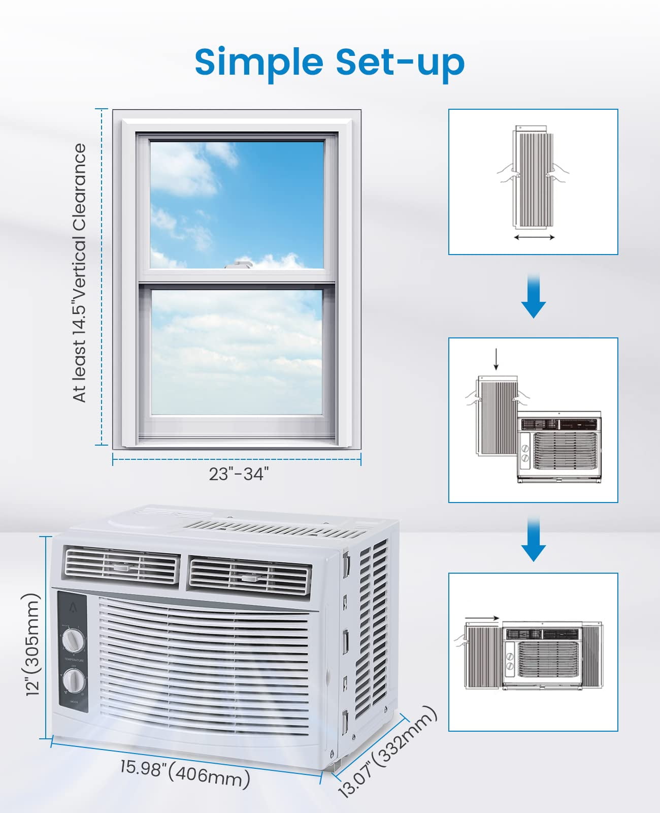 5000 BTU Window Air Conditioner, Window AC Unit with Easy-to-Use Mechanical Controls and Reusable Filter, Efficient Cooling for Smaller Areas, Cools 150 Sq.ft, 110-115V