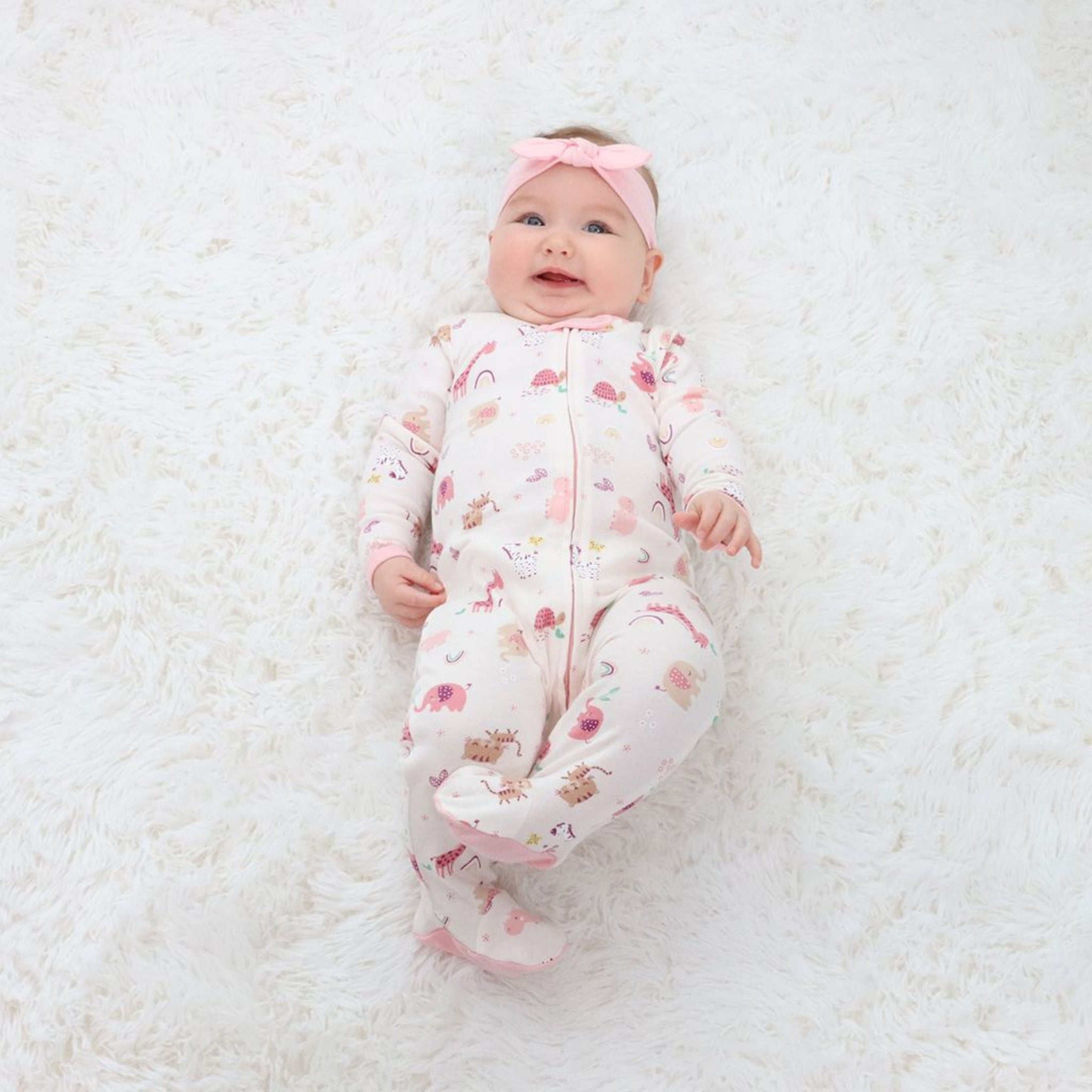 The Peanutshell Newborn Layette Gift Set for Baby Girls, 23 Essential Pieces, Pink Rainbow Safari Animals, 0-3 Months