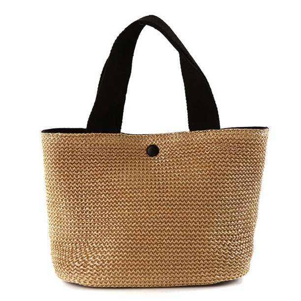 Elegante bolso de mano tejido de paja para mujer, bolso de mano informal para vacaciones en la playa, bolsos con asa superior, bolsos de hombro Retro a la moda Petmoko A89