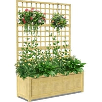 Slsy 63" Screen Raised Garden Bed, Wooden Planter Box with Hanging Roof & Drainage Holes, Indoor Outdoor Elevated Planter for Vine, Climbing Plants, Flowers, Patio & Garden