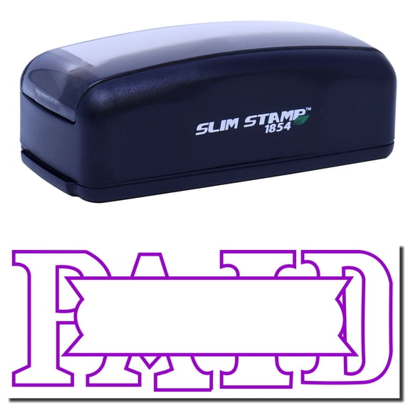 Large Pre-Inked Paid with Box Stamp, Slim 1854, Ultra Slim Design, Impression Size 1-13/16" by 2-1/2", Up to 25,000 Impressions - Purple Ink