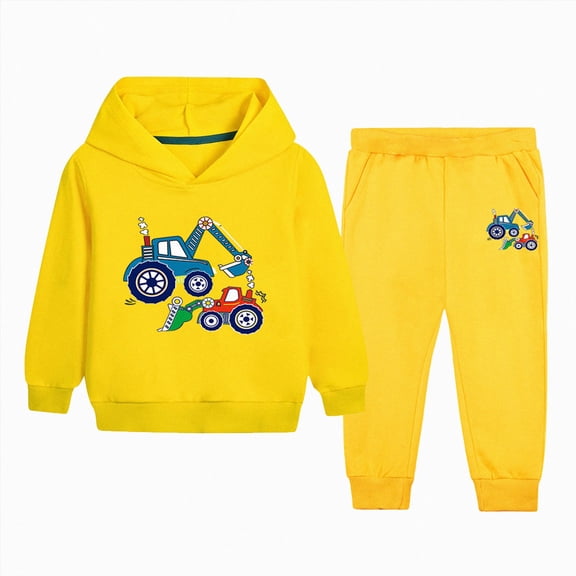 Zuwimk Kids Boys And Girls Clothes Graphic Print Hoodie Sweatshirts and Pant 2Pcs Fall Outfits Set(T028-Yellow)