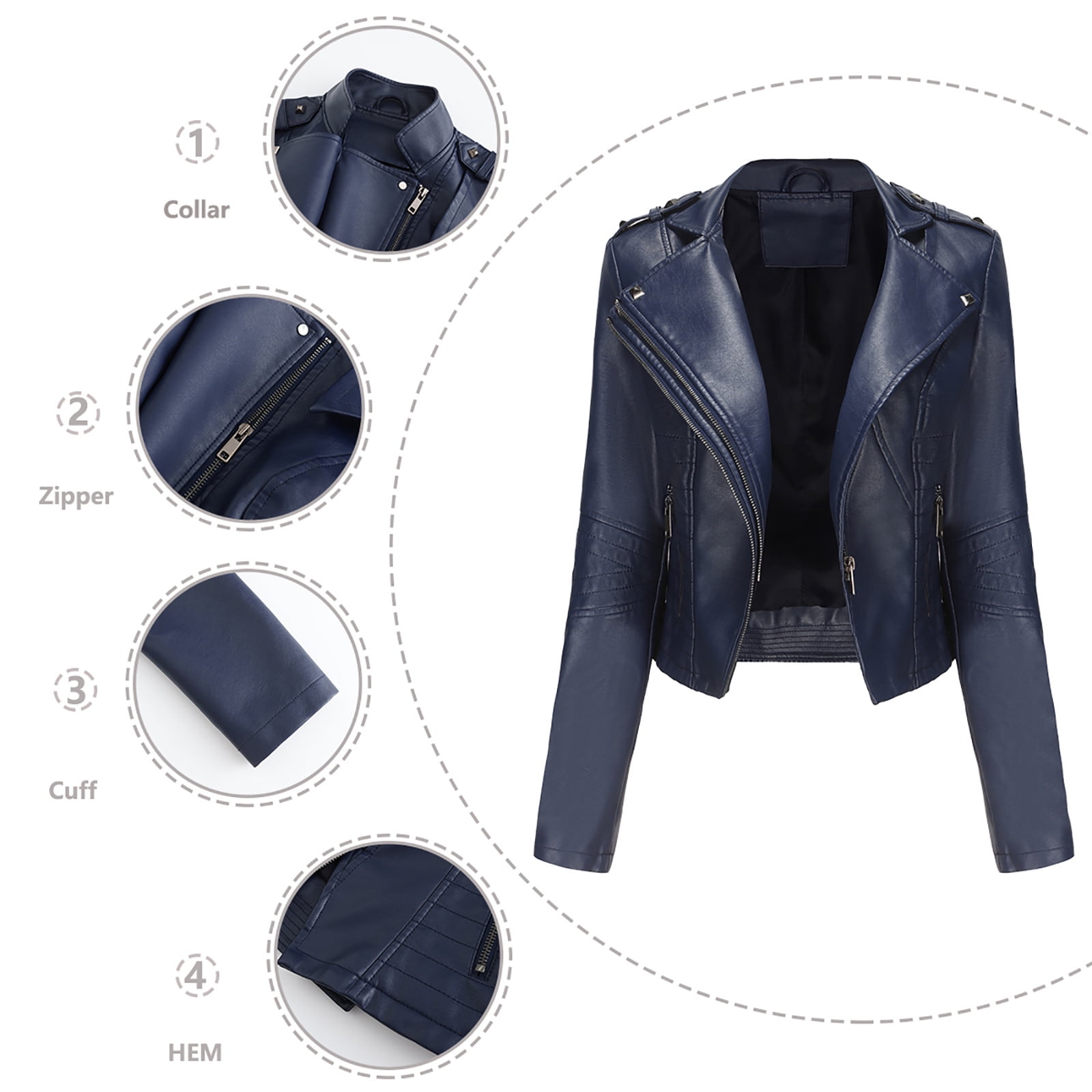 qolati Women Faux Leather Jackets Vintage Long Sleeve Zip Up Motorcycle Jacket 2024 Trendy Lightweight Collar Cropped Coats Outwear