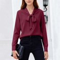 thumbnail image 5 of Women's Bow Detail Blouse, Long Sleeve Feminine Dressy Top, Romantic Chic Shirt for Special Occasions or Parties, Wine - S, 5 of 7