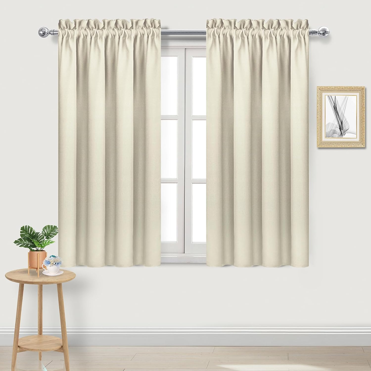 YANLIN-Blackout Curtains for Bedroom  Rod Pocket Thermal Insulated Noise Reducing Noise Reducing Drapes for Living Room, W 38 x L 54 Inch, 2 Panels, Light Beige