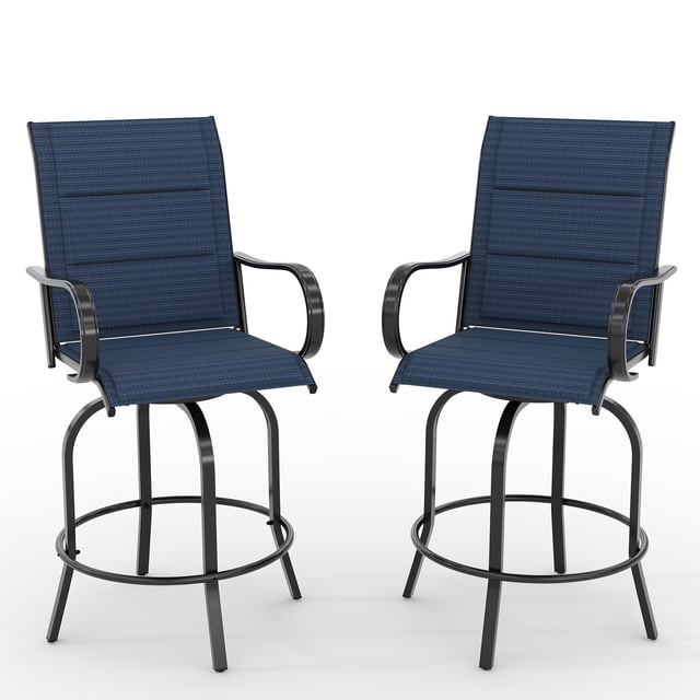 Outdoor Swivel Bar Stools Set of 2, Bar Height Patio Chairs with High Back & Armrest, All-Weather Textilene Fabric