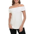 thumbnail image 4 of HDE Women's Off Shoulder Top Convertible Ruffle Blouse Tops Ivory White - S, 4 of 7