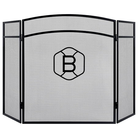

Oli & Birch USA Fireplace Screen 3 Panel - Initial B Decorative Letters - Minimalistic Modern Stand-Alone Fire Place Screens With Black Mesh - 29 H x 50 W - Guard Gate - Folds Compact