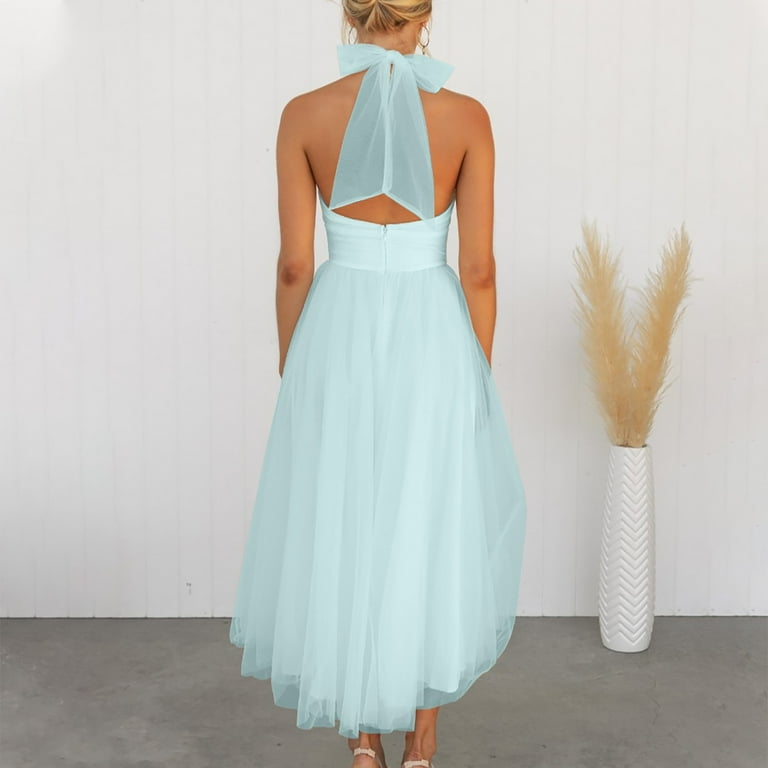 halter dresses for beach wedding Halter Crepe Wedding Dress with V-Neck and Open Back – MN103 – Viniodress main image 1