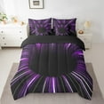 thumbnail image 2 of Black Light Purple Comforter Set 7 Piece Bed in a Bag Twin,3D Black Hole Abstract Geometric Bedding Sets,Modern Striped Circle Swirl Sheet Set with Comforter,Geometry Stripes Line, 2 of 6