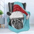 thumbnail image 4 of Pug Soft Flannel Fleece Blanket, Dog Portrait with Santa Hat Christmas Imagery Fun Illustration on Blue Background, Cozy Plush for Indoor and Outdoor Use, 70" x 90", Blue Ruby Grey, by Ambesonne, 4 of 5