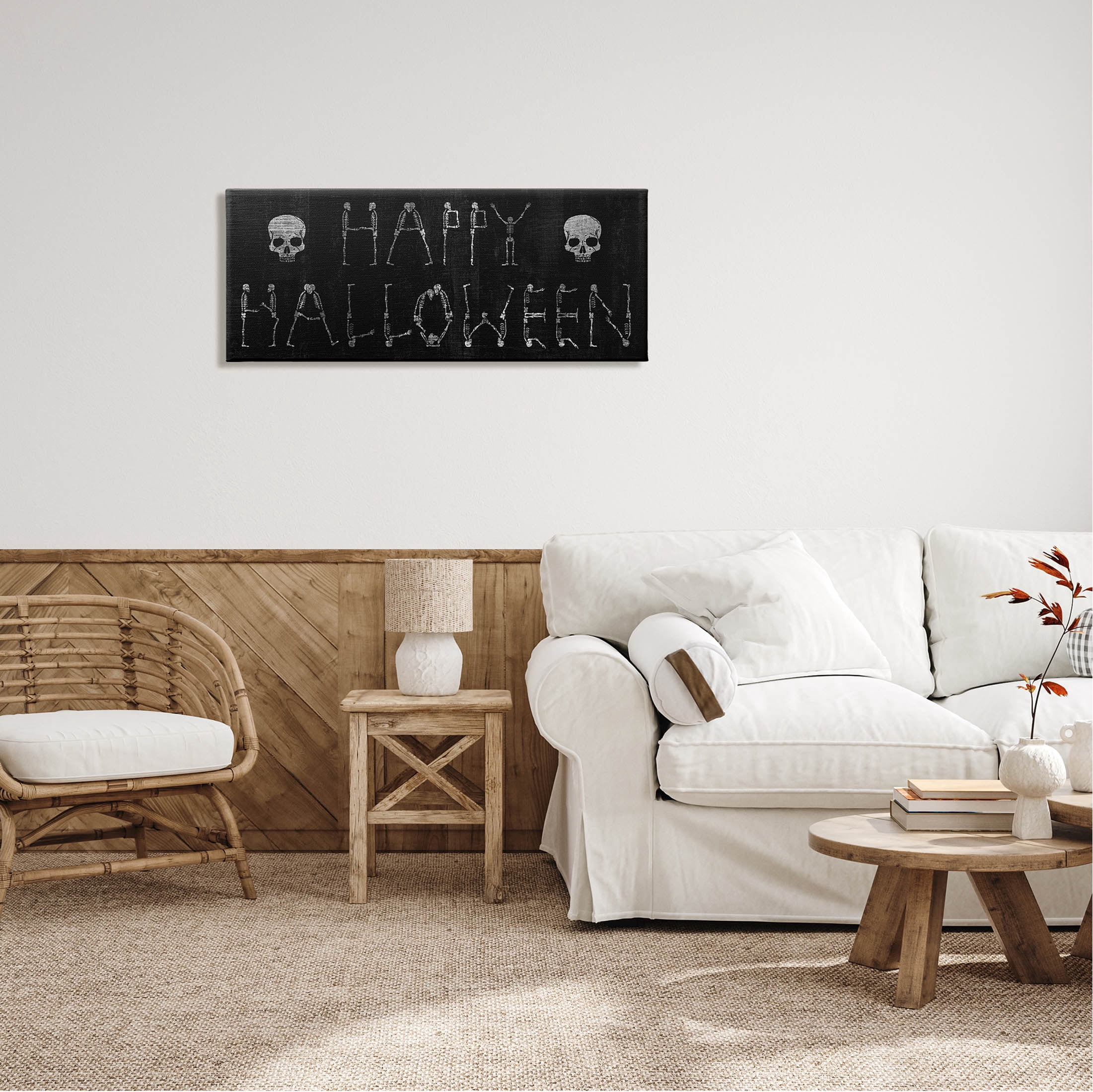 Stupell Industries Happy Halloween Skeleton Letters Graphic Art Gallery Wrapped Canvas Print Wall Art, Design by Lil' Rue