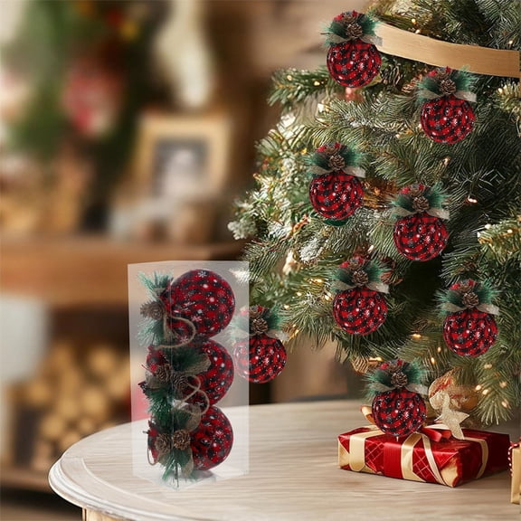 Japceit Burlap Christmas Ornaments, 3-Piece Set with Pinecones and Foam Balls, Rustic Tree Decor for Home, Office, Seasonal Display