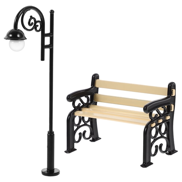 1 Ensemble Miniature Banc de Parc Lanterne de Rue Poteau Mini Meubles Ornement Maison de Poupée DIY