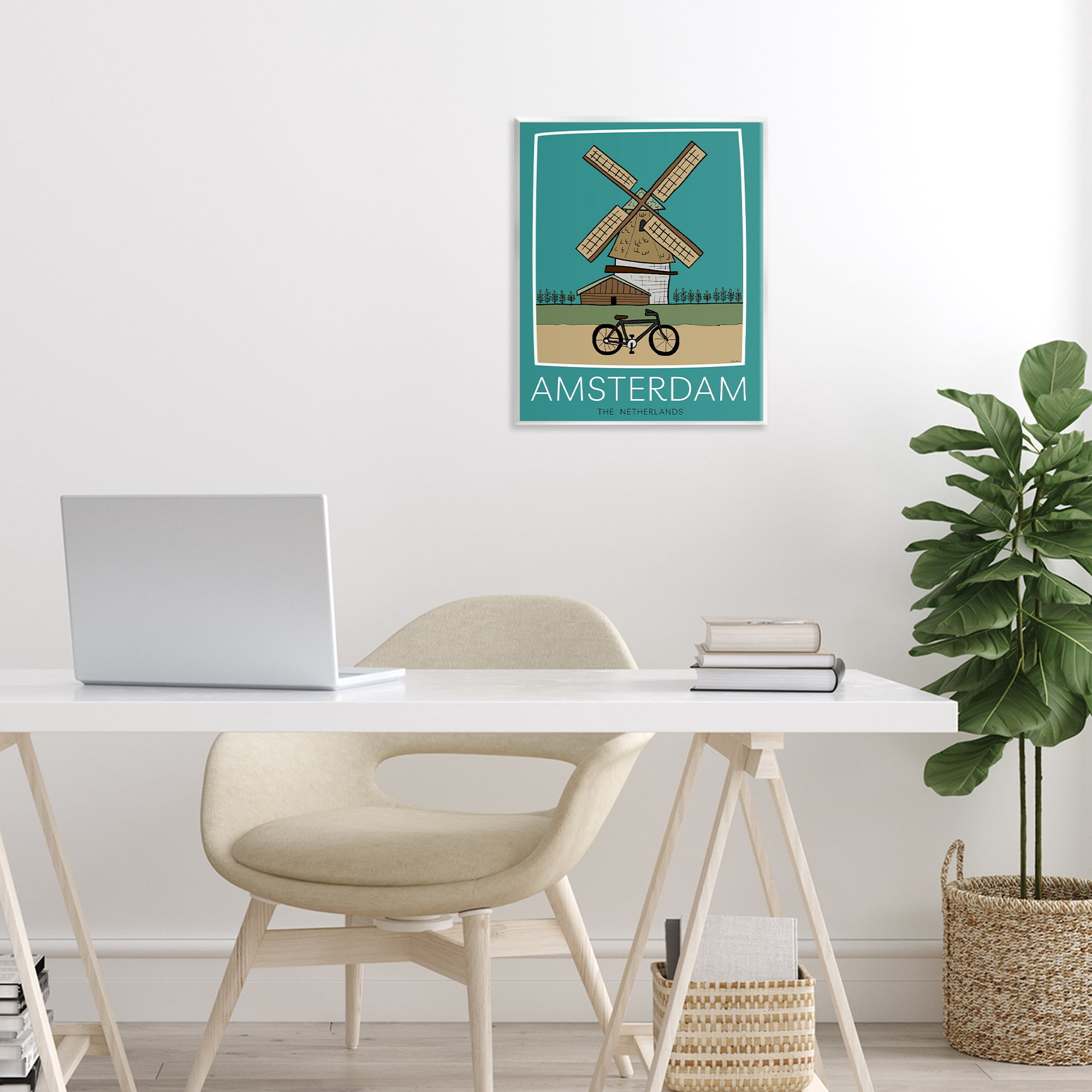 Stupell Industries Amsterdam Windmill Poster Wall Plaque Art, design by Hugo Edwins