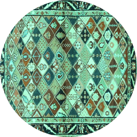 Ahgly Company Machine Washable Indoor Round Persian Turquoise Blue Traditional Area Rugs, 6' Round