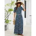 thumbnail image 3 of Chiclily Women's Summer Short Sleeve Maxi Dress with Pockets - Soft Casual Loose Long Boho Sundress for Beach & Vacation, Navy Blue Vertical Floral Size M, 3 of 8