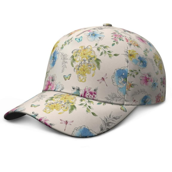 Wildflower Artistic Baseball Cap – Rustic Floral Dad Hat Featuring Vintage Bloom and Botanical Watercolor Pattern, Comfortable Adjustable Closure