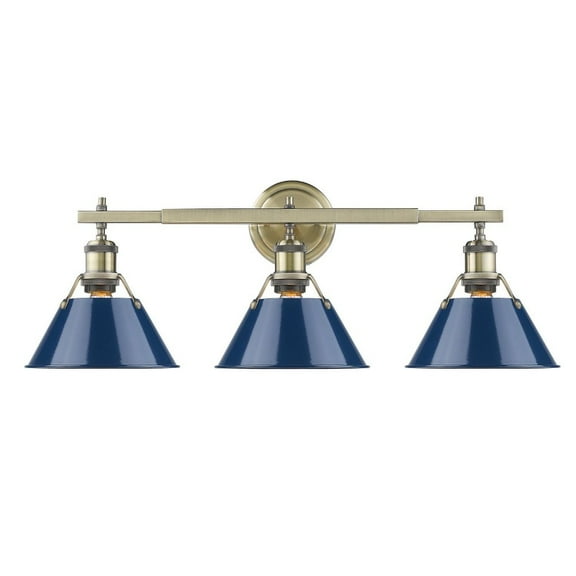 Yep by Golden Lighting Orwell 3-light Vanity in Aged Brass and Navy Blue shade