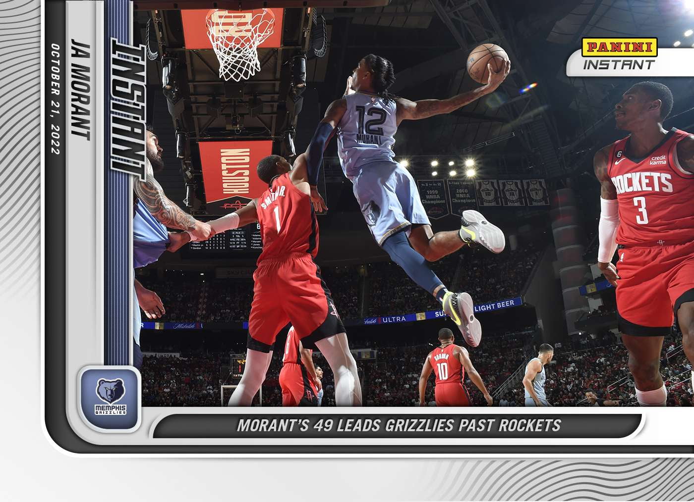 NBA 2022-23 Instant Basketball Ja Morant 1 of 183 Trading Card #10 (49  Points vs Memphis Grizzlies) (Panini)