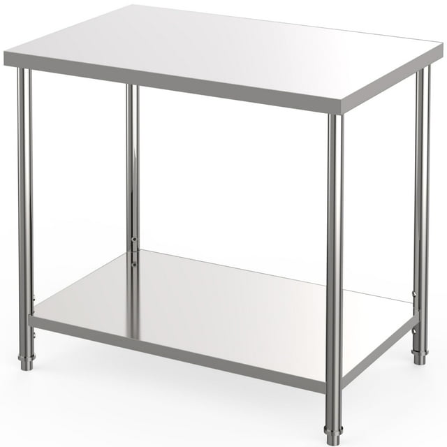 AKDSteel Table de Préparation en Acier Inoxydable NSF à 2 Niveaux – Table de Travail Commerciale Robuste avec Pieds Réglables et Tablette Inférieure, Convient au Restaurant, à la Cuisine Familiale et à l'Usage Intérieur