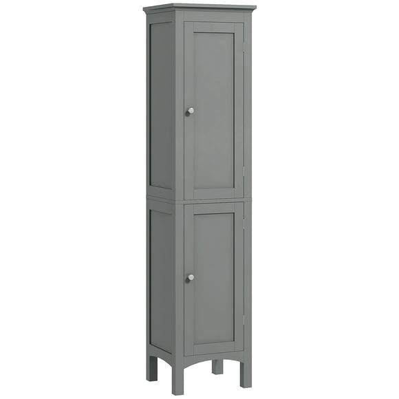 kleankin Bathroom Tall Storage Cabinet with Adjustable Shelves, Grey