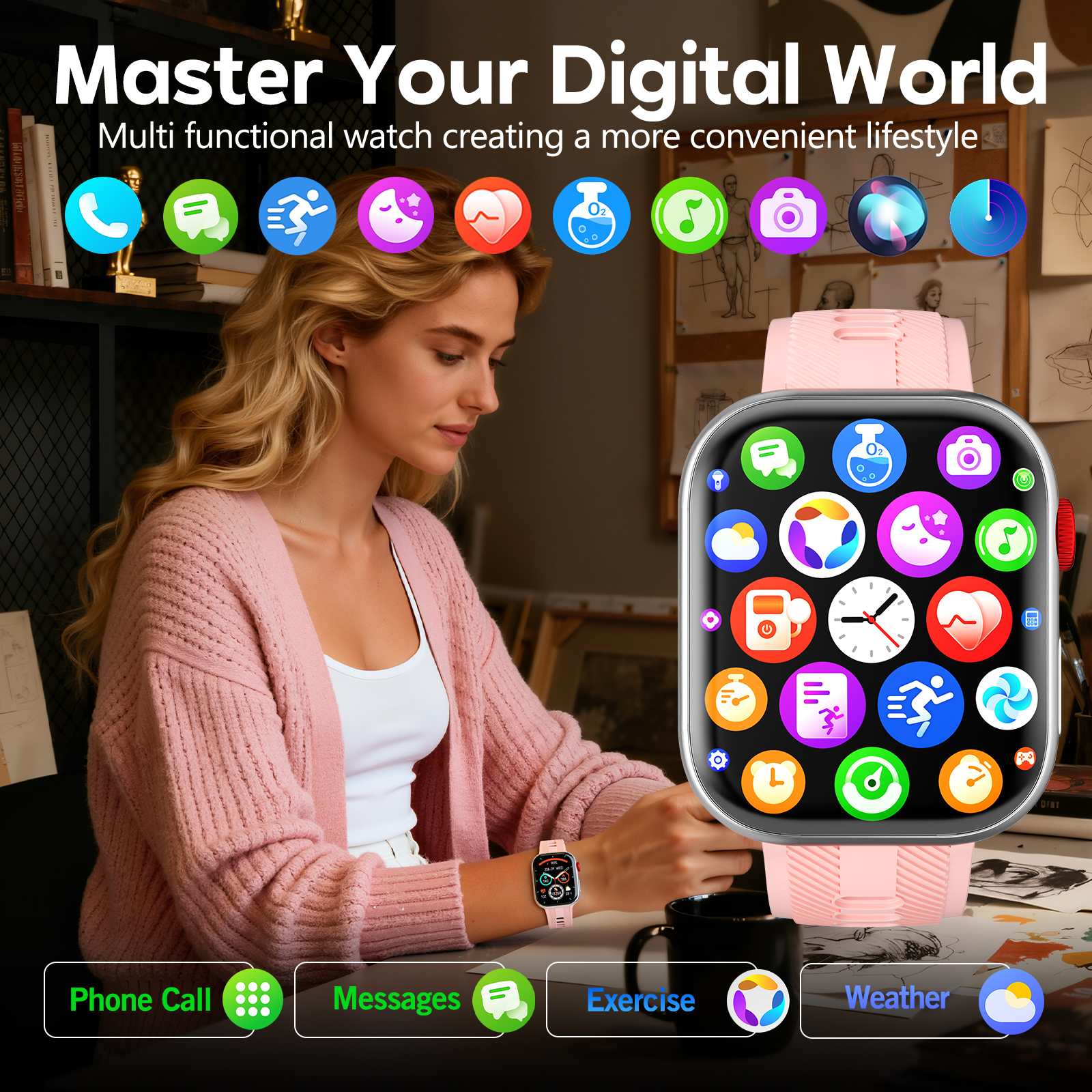 Lmcpa 2.01 Inch Smart Watch, Pink photo 5