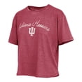 thumbnail image 2 of Women's Pressbox  Crimson Indiana Hoosiers Vintage Waist Length Script Over Logo T-Shirt, 2 of 3
