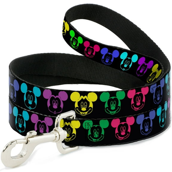 Disney Pet Leash, Dog Leash, Mickey Expressions Black Multi Neon, 4 Feet Long 1.0 Inch Wide