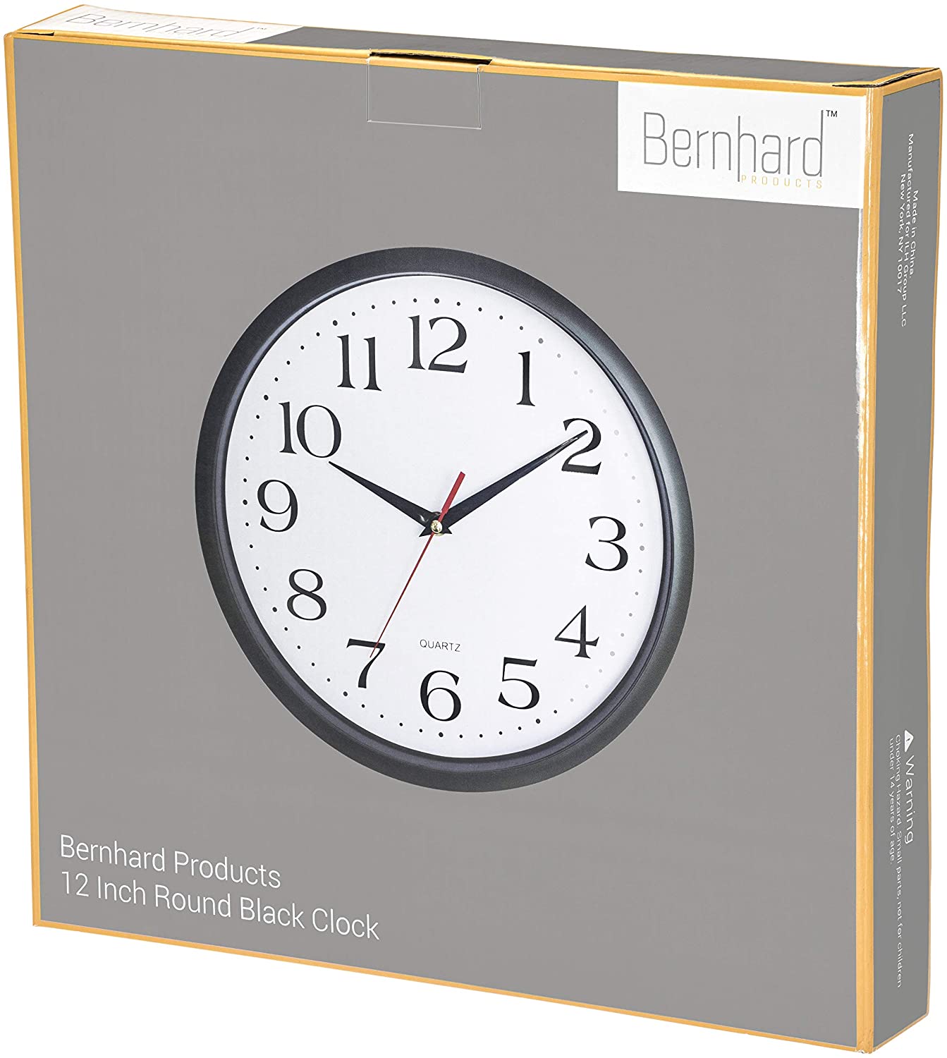 Bernhard Products Black Wall Clock, Silent Non Ticking - 12 Inch Quality Quartz Battery Operated Round Easy to Read Home/Office/School Clock Sweep Movement (12 Inch) - image 3 of 3