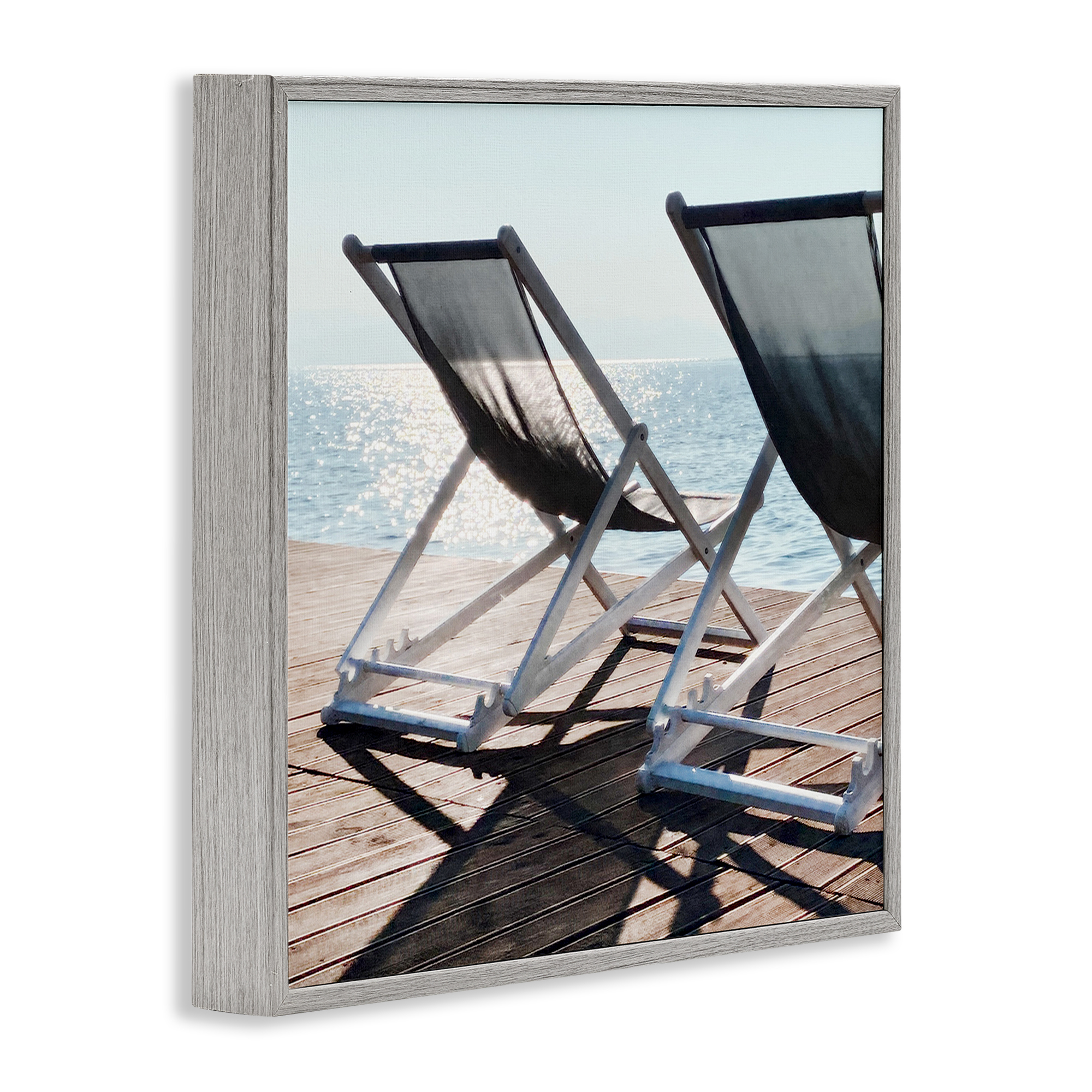 Stupell Industries Beach Shadow Reach Landscape Painting Gray Framed Art Print Wall Art, 12 x 12