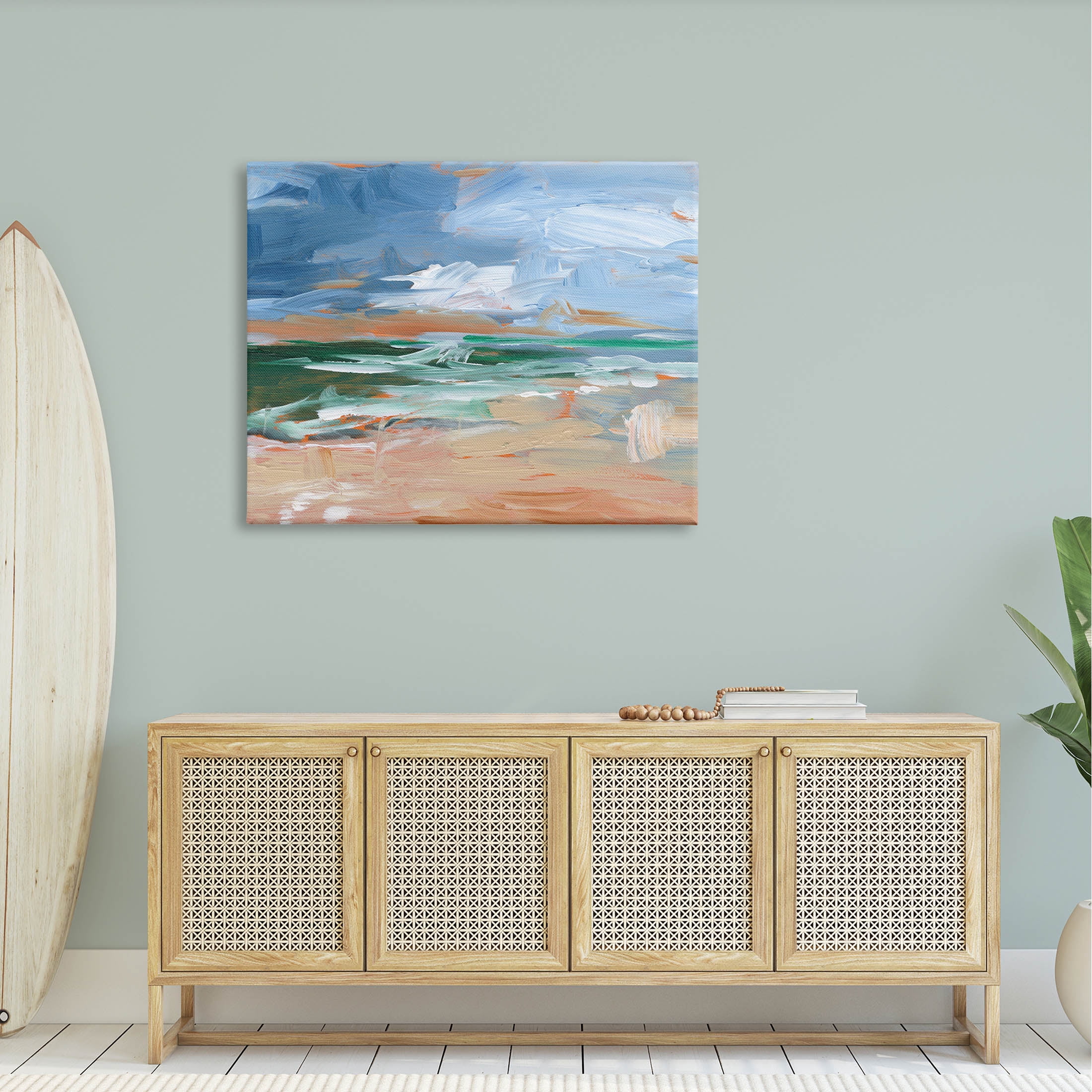 Abstract Beach Nautical Scenery Landscape Painting Gallery Wrapped Canvas Print Wall Art