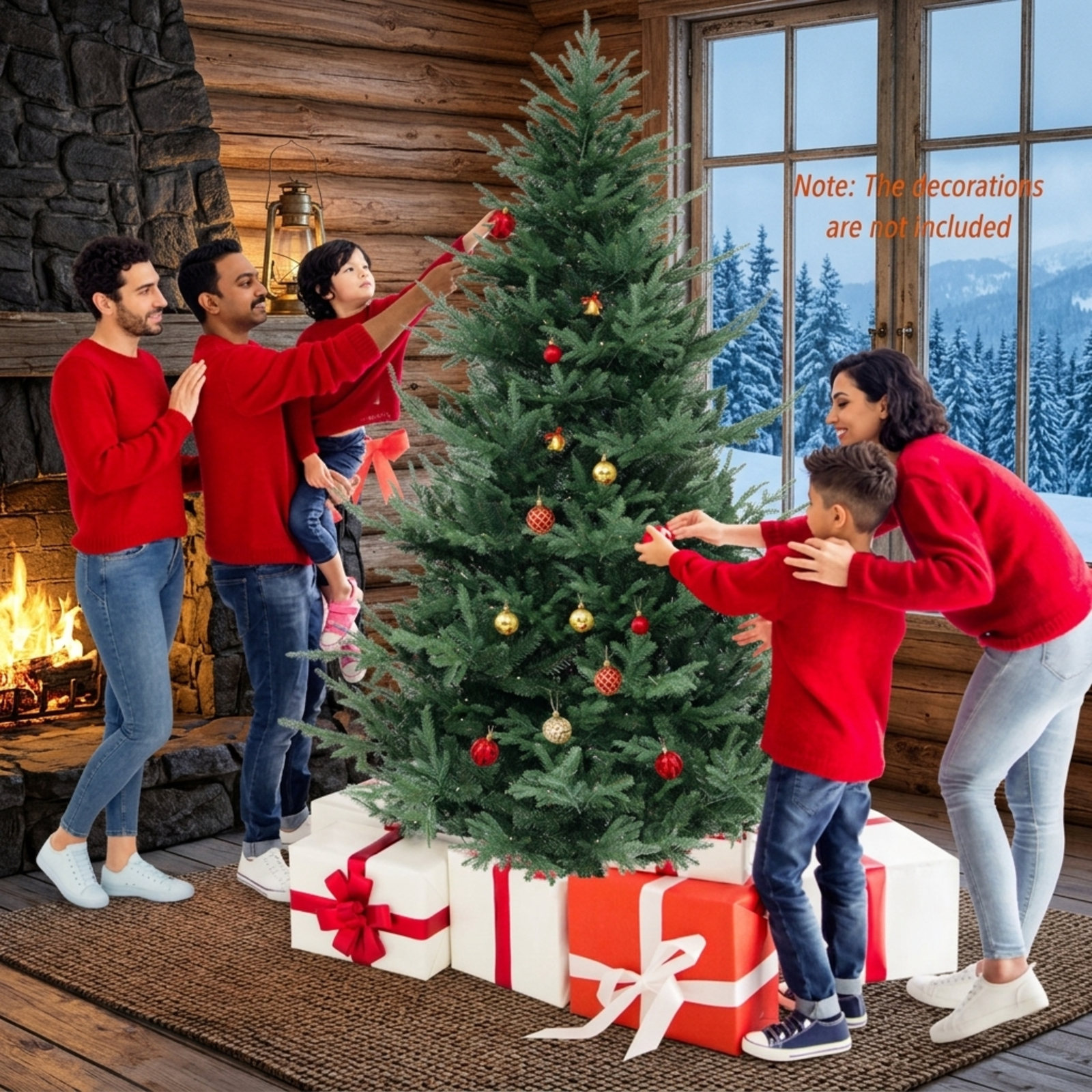 RUIE 8 ft Pre-Lit Christmas Tree, Tall Green Artificial Hinged Xmas Tree with 450 LED Lights, 1480 Branch Tips, Foldable Stand