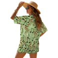 thumbnail image 2 of FKEKYI Musical Note Green Print Womens 2 Pcs Short Set Open Front Shirt Top Summer Outfits Shorts with Elastic Waist Beachwear Breathable Lounge Set Resort Wear, L, 2 of 7