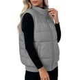 thumbnail image 6 of TARIENDY Puffer Quilted Vest for Women Stand Collar Zipper Warm Winter Jackets Lightweight Sleeveless Casual Padded Coat Gray L, 6 of 9