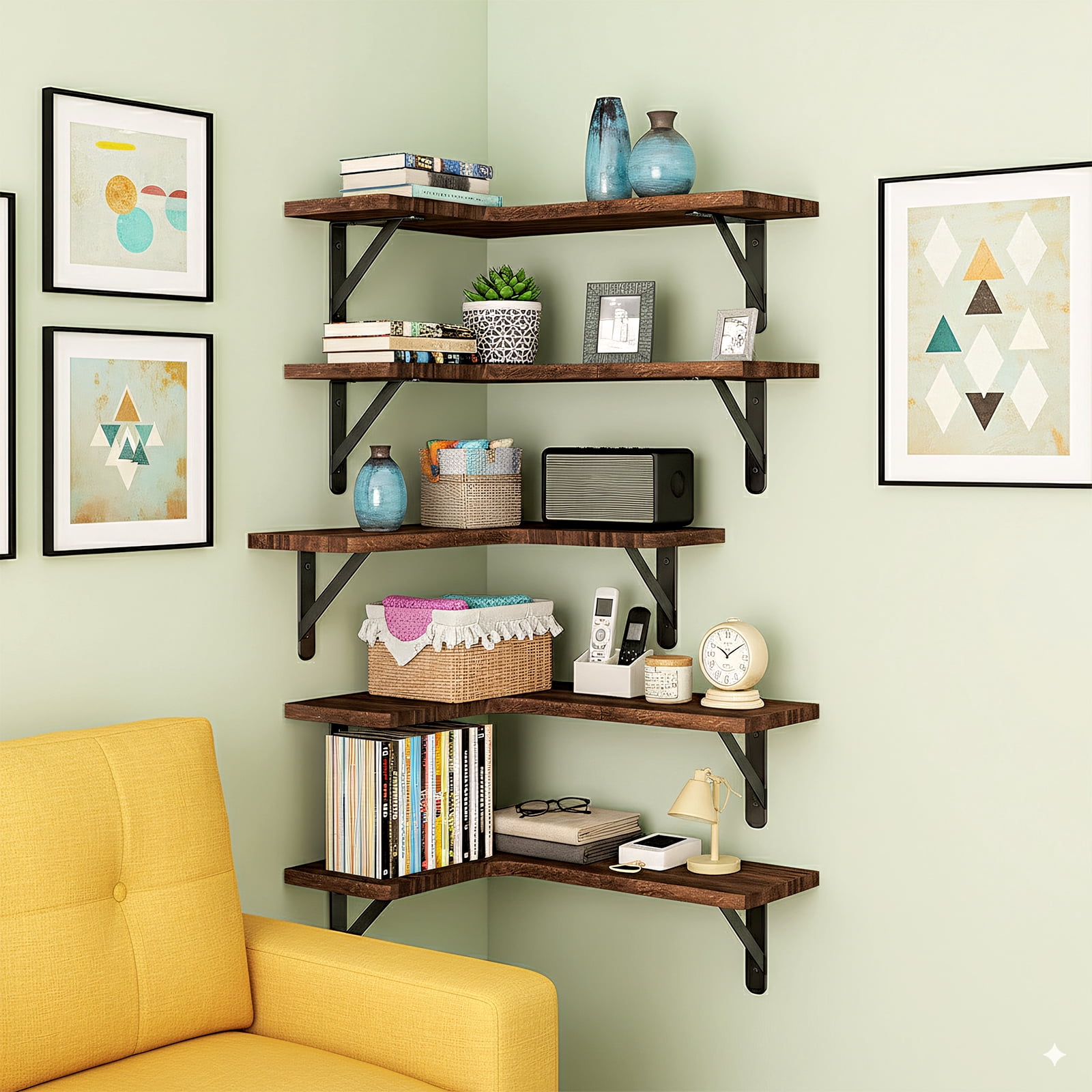 Fairy 0.6'' x 16.1'' 2-Tier Dark Carbonized Black Floating Shelf (5 Count)