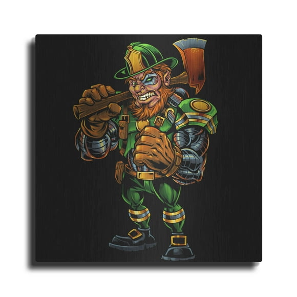 Luxe Metal Art 'Fire Fighter Cyborg Leprechaun' by Flyland Designs, Metal Wall Art, 12"x12"