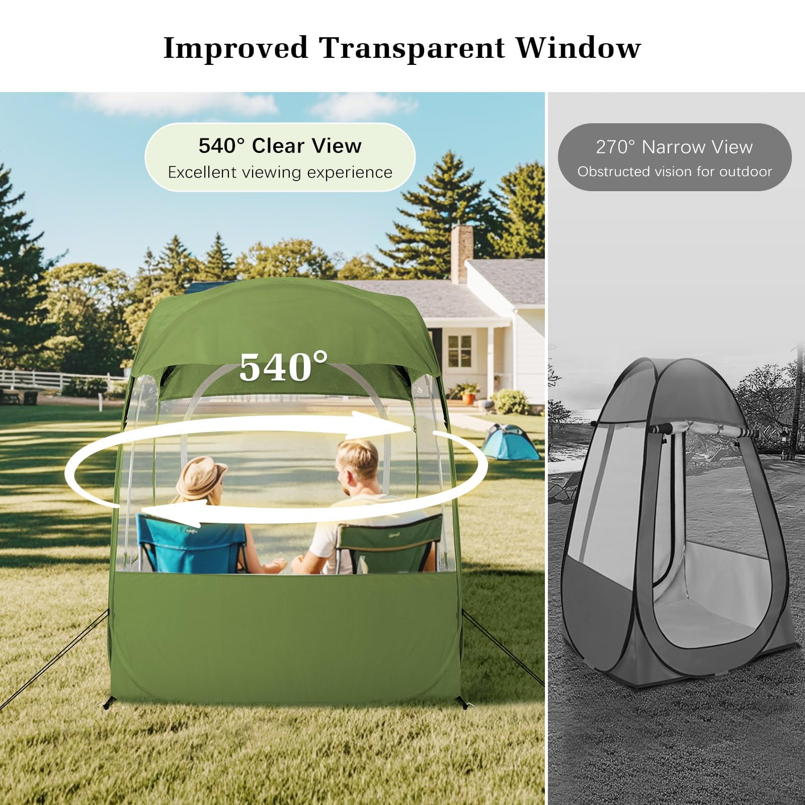 Sports Tent for 1-2 Person, Instant Weather Proof Clear View Bubble Tent, Portable & Foldable Pop Up Tents Shelter with Carry Bag for Watching Sports Events, Camping, Fishing, Green