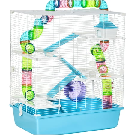 JERFIT 5-Tier Large Hamster Cage with Tunnels, Exercise Wheel, Water Bottle & Food Dish, Ventilated Metal Habitat with Carry Handles, for Hamsters, Gerbils, Mice, Rats, Blue