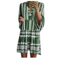 thumbnail image 2 of Femmes Manches Longues Boho Graphique Imprimé Robe en Vrac V-Cou Mini Robe, 2 of 7