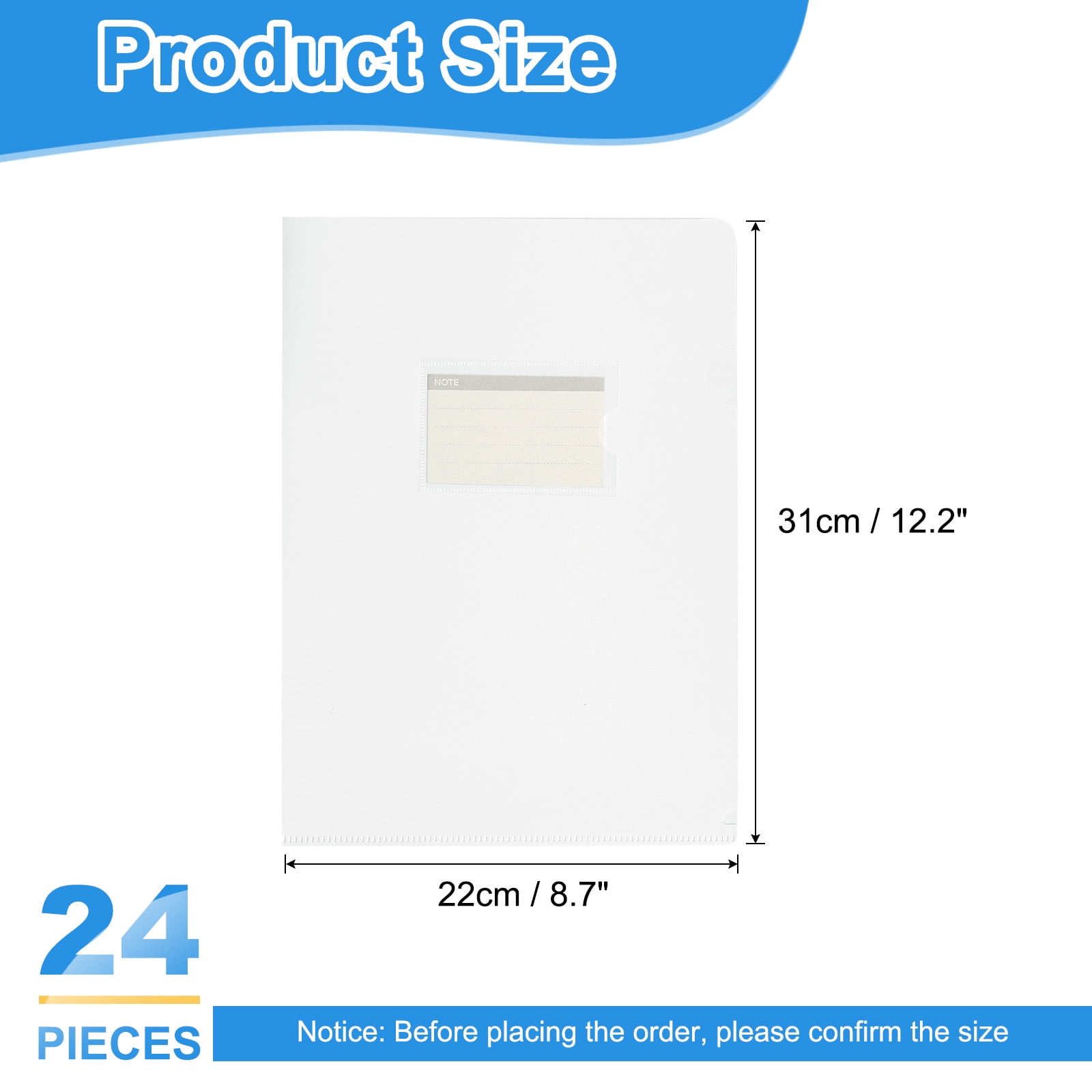 Uxcell 24 Pack L-Type Plastic Folders, Letter Size Clear Folders for Documents with Pocket, Milky White