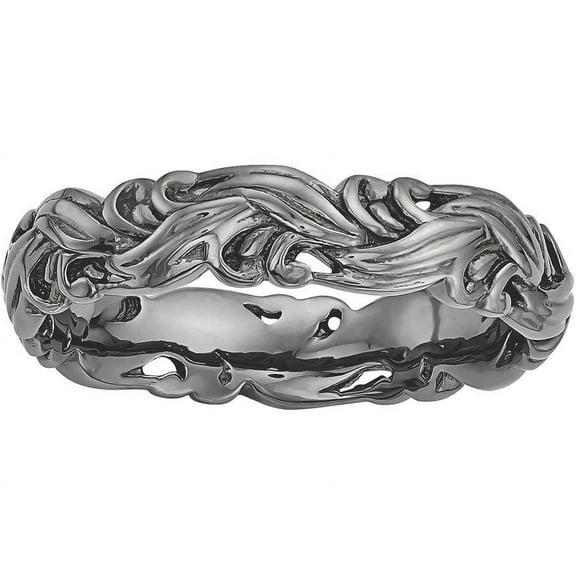 Sterling Silver Black-Plated Carved Band