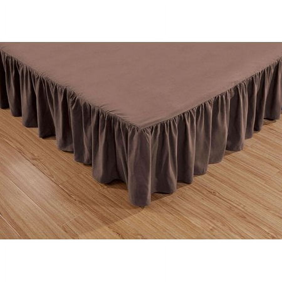 Queen Size Super Soft Solid Brushed Microfiber 14" Gathered Bed Skirt Brown Color