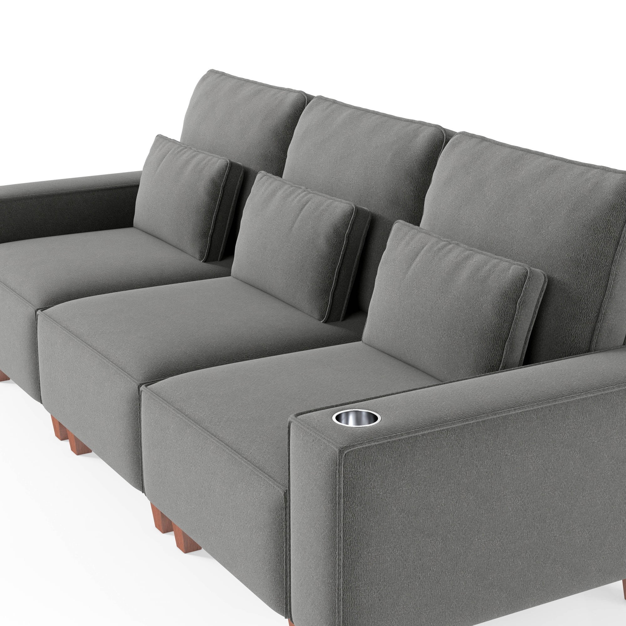 Gewnee Chenille 3 Seater Sofa with Wide Armrests,Cup Holders and Pillows,Comfortable WideSeat Sofa for Living Room or Apartment.Dark Grey