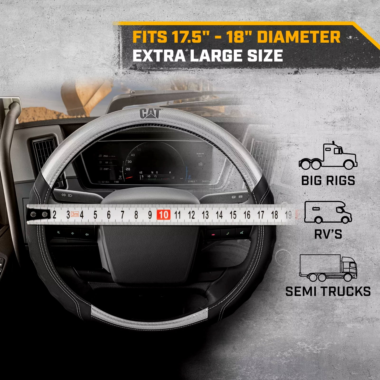 Car Steering Wheel Cover, Extra Large 18 inch Size, Black and Metellic Silver Design Steering Wheel Cover for RV Semi Truck Big Rig Trucker + Air Freshener Bundle