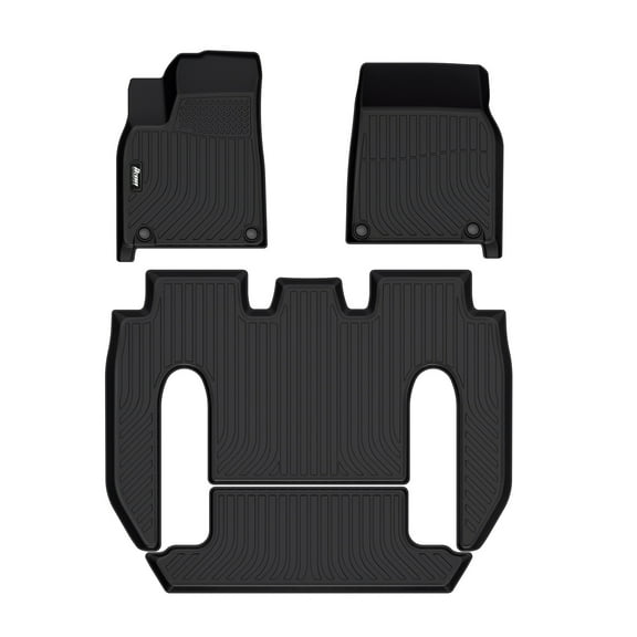 Ikon Motorsports Floor Mats Compatible With 2022-2025 Tesla Model X 6 Seats, 3D Molded Custom Carpets 1st 2nd Row Front Rear Protection 4PC Pad Black TPE Thermo Plastic Elastomer All Weather Liner