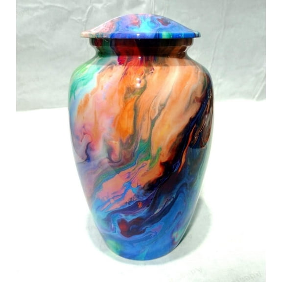 Rainbow Tie-Dye Urn for Human and Dog Ashes – 10-Inch Memorial Cremation Urn for Adults